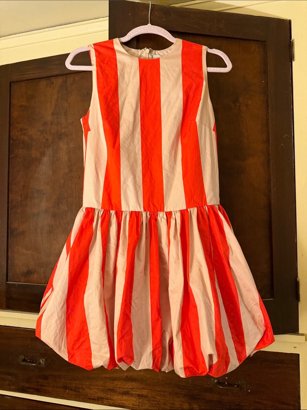 Red and Cream Striped Sleeveless Mini Dress